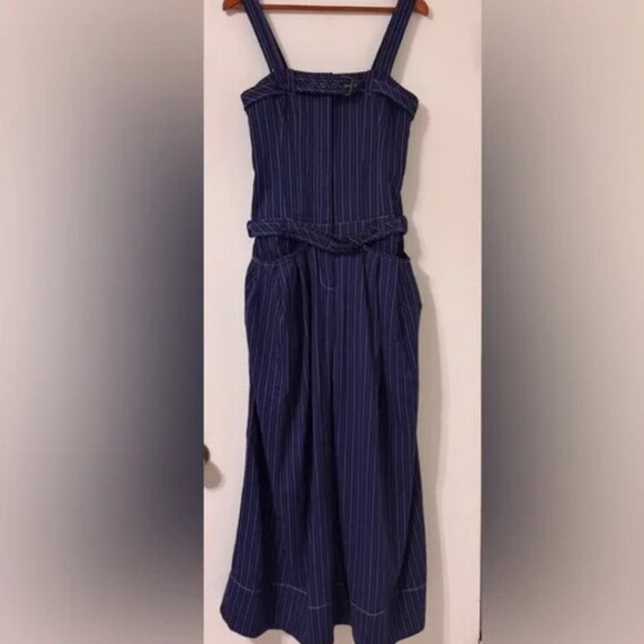 FREE PEOPLE Flores Jumpsuit CUTE! Pin stripes Wide Leg Vintage Denim Overalls S - Picture 8 of 12